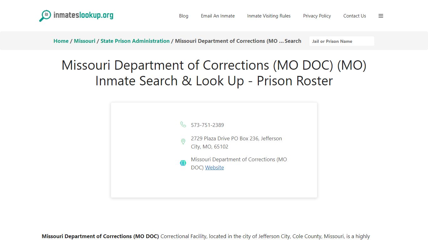 Missouri Department of Corrections (MO DOC) (MO) Inmate Search & Look ...